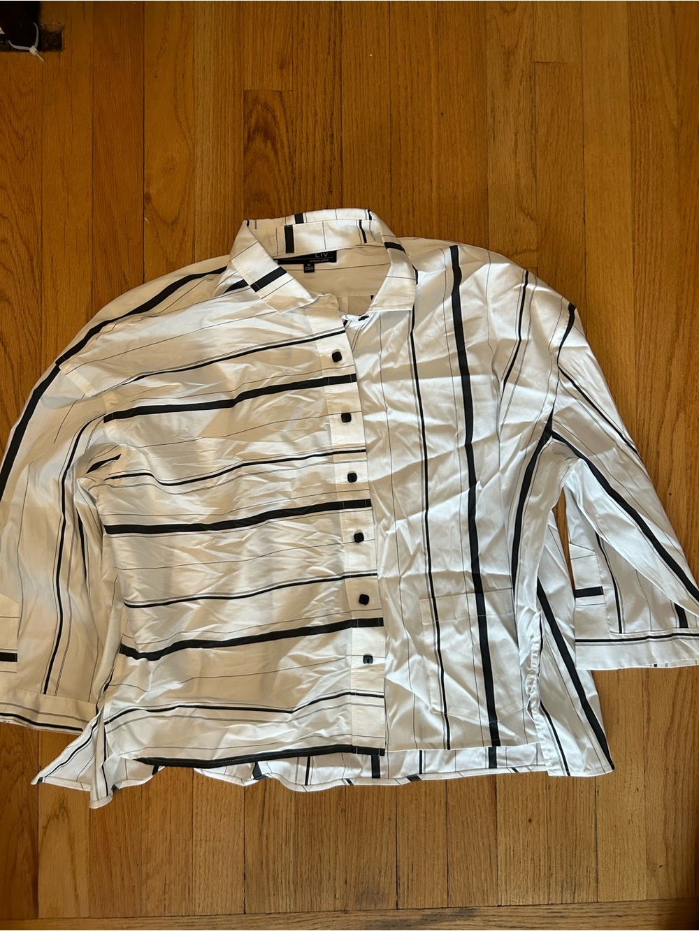 LIV White Button-Up Shirt with Black Stripe Detail